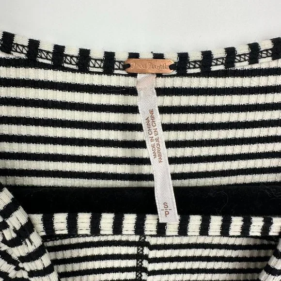 Free People Frenchie Striped Cutout Knit Tee Black/Ivory Small - Picture 6 of 8